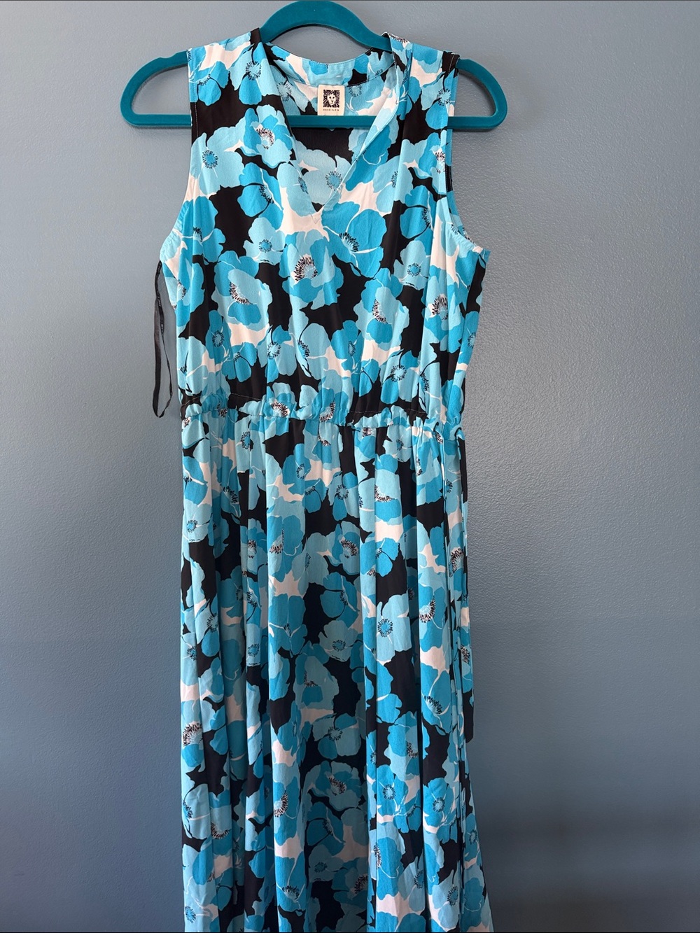 Anne Klein Blue Floral Sleeveless V-Neck Maxi Dress
